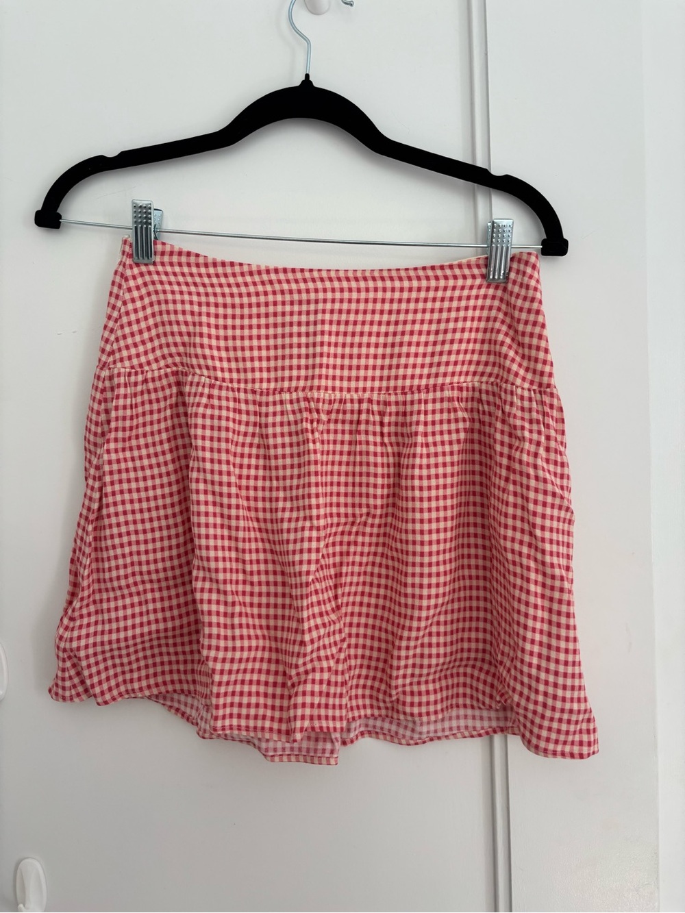 Reformation Red and White Gingham Mini Skirt